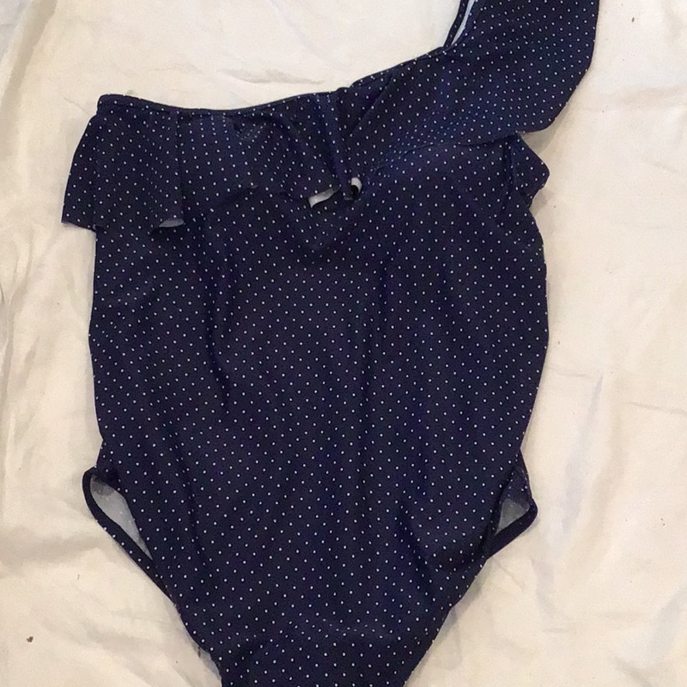 Motherhood Navy Polka Dot One-Shoulder Maternity Swimsuit - Picture 3 of 4